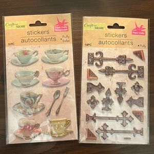 Vintage Tea Cup and Hardware Design Puffy Stickers Set - 23 Stickers